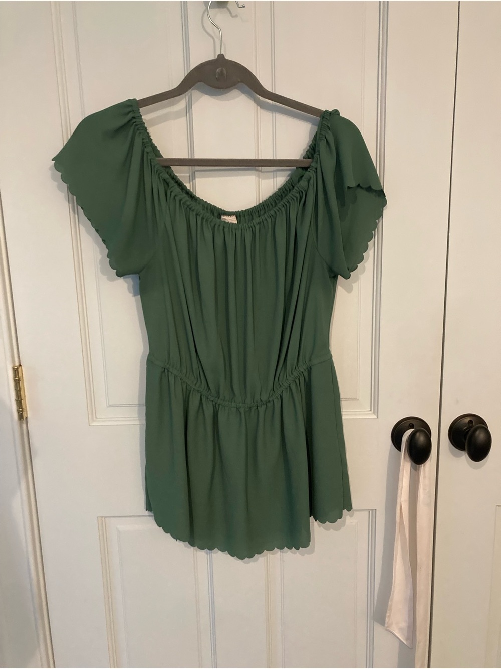 Anthropologie Sage Green Off-Shoulder Tunic Top